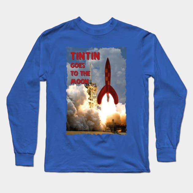 Tintin goes to the Moon Long Sleeve T-Shirt by CrawfordFlemingDesigns